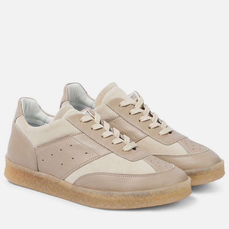 Mm6 Maison Martin Margiela Beige Leather And Suede Sneakers
